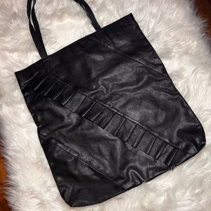 100% black leather tote bag from TopShop with ruffles